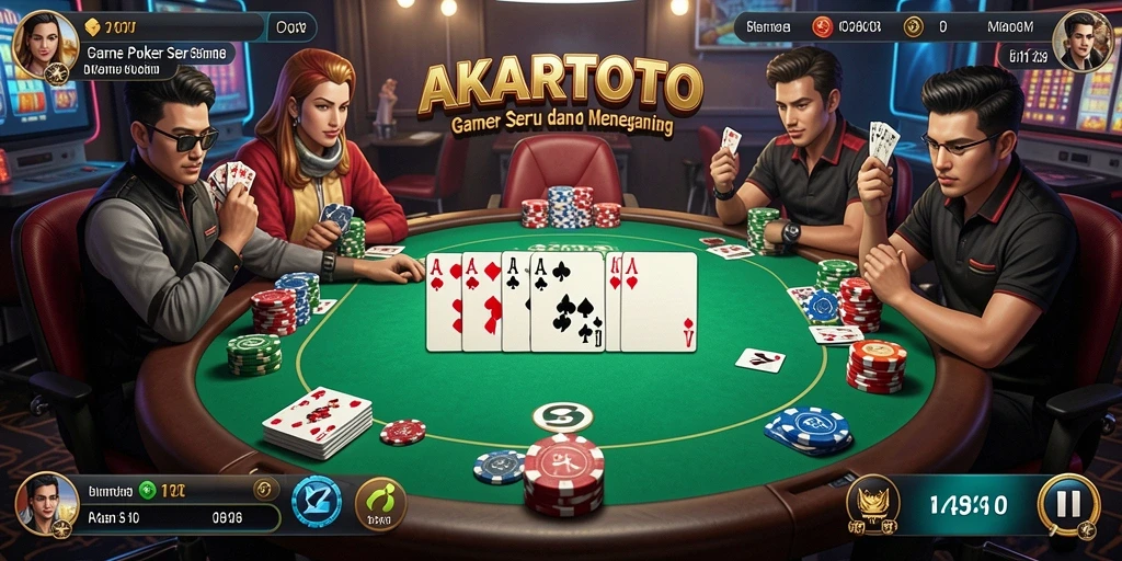 Tampilan menarik dari gameplay poker di AKARTOTO.