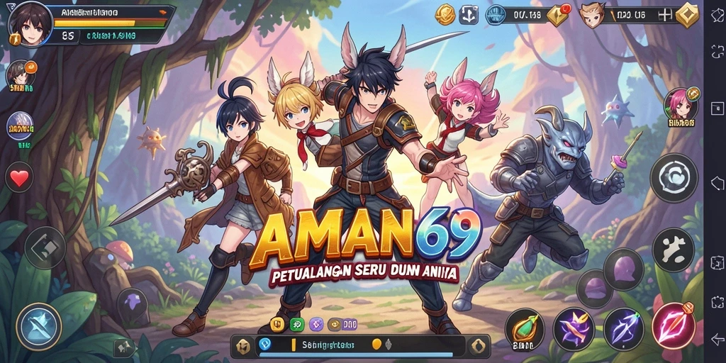Tangkapan layar utama AMAN69 menampilkan aksi pertarungan yang seru di dunia anime.