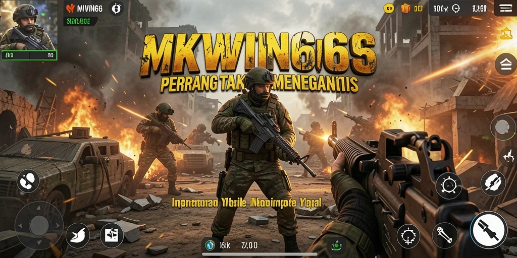 Screenshot aksi intens dari gameplay MKWIN666 yang menampilkan pertempuran FPS.