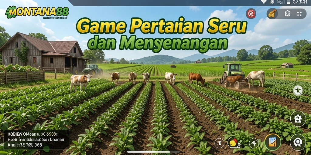 Screenshot utama MONTANA88 menunjukkan gameplay seru bertani di ladang yang luas.