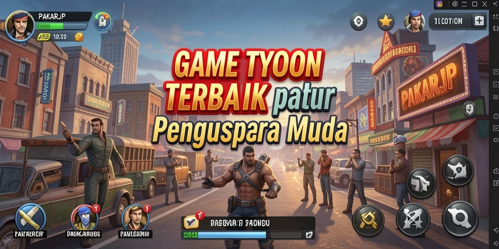 Screenshot PAKARJP menampilkan gameplay mengelola bisnis Tycoon yang seru.