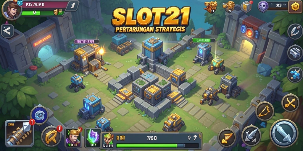 Screenshot utama SLOT21 menampilkan aksi mendebarkan dalam pertahanan menara.