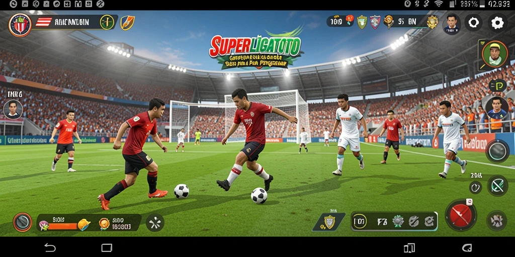 Tampilan gameplay SUPERLIGATOTO yang memukau dengan aksi sepak bola seru.