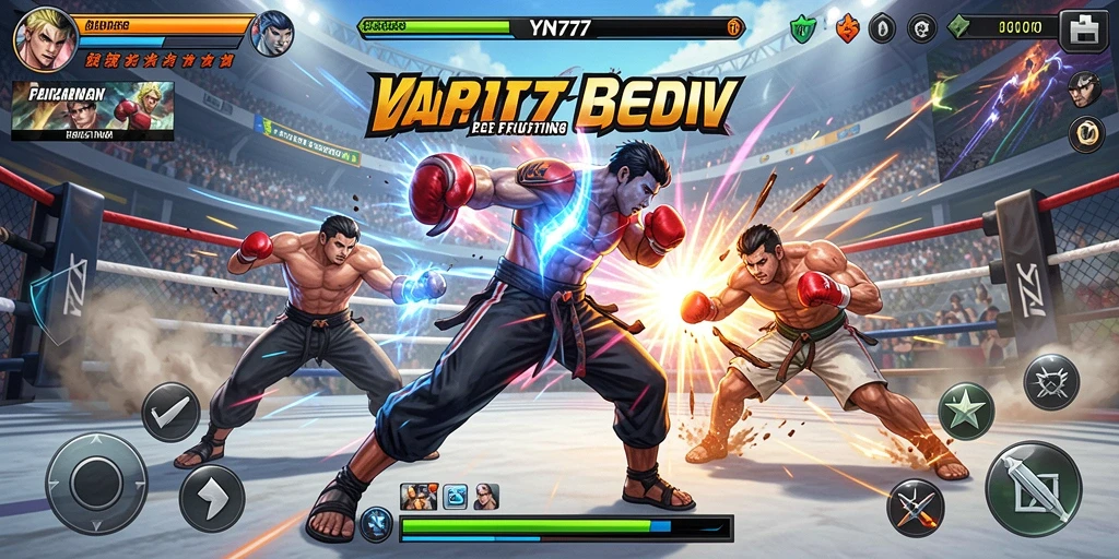 Gameplay YN777 menampilkan pertarungan mendebarkan antar karakter.